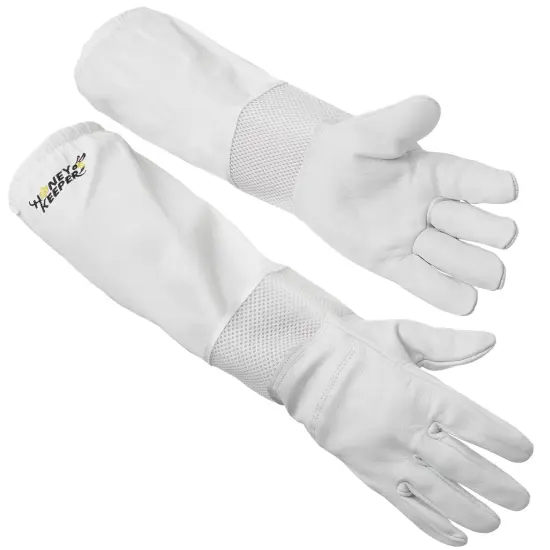 Honey Keeper Beekeeping Gloves - Goatskin Leather with Ventilated Canvas Sleeve and Elastic Cuff {1}
