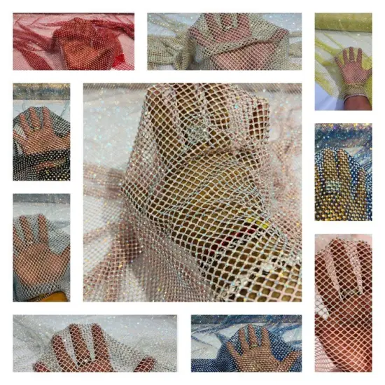 1 Yard Sparkly AB Rhinestone Fishnet Fabric Stretch Mesh for Costumes, D&eacute;cor, and Apparel Blush Solid {2}
