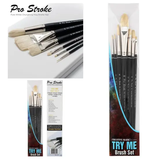 Creative Mark Pro Stroke Premium White Chungking Hog Bristle Artist Paint Brush - Try-Me Set of 7 - Natural Bristle Brush w/ Great Control Suitable for Oils, Watercolors, Acrylics, Alkyds, Caseins {3}