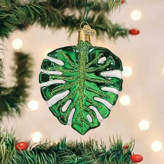 Old World Christmas 4.0 Inch Monstera Leaf Christmas Tree Ornament , Christmas Decor Natures Artwork Tropics Green {3}