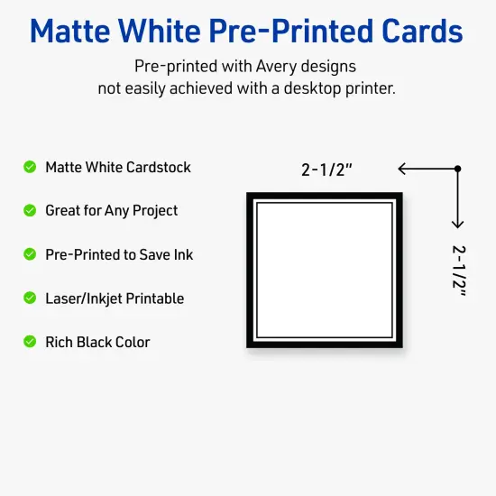 Avery Printable Square Cards, Double Black Border, 2.5" x 2.5", Matte White Square Cards, Laser/Inkjet, 90ct, Great for Business Cards {2}