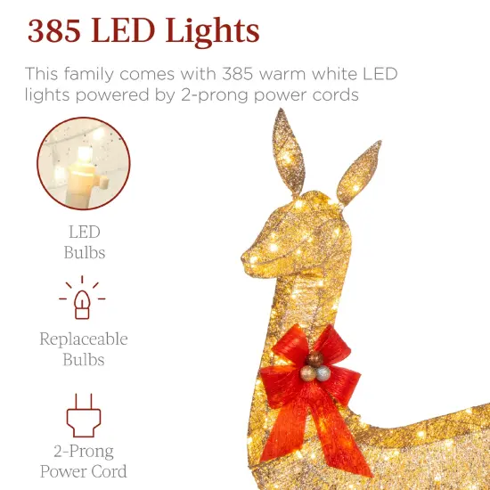Best Choice Products 6.5ft 3-Piece Lighted Christmas Deer Set Outdoor Yard Decoration with 385 LED Lights, Stakes Gold {3}