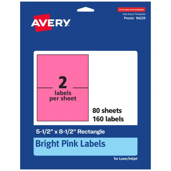 Avery Bright Pink Paper Labels, 5.5" x 8.5" Rectangle {1}