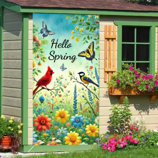 Spring Door Cover 71x35 Inch Bird Flower Door Banner Hello Spring Seasonal Front Door Decoration for Welcome Holiday Spring Summer Easter Decor Indoor Outdoor {3}