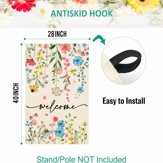 Summer Welcome Floral House Flag 28x40 Inch Double Sided Large Yard Flag Outside Outdoor Seasonal Burlap Flowers Flags Home Patio Decoration {4}