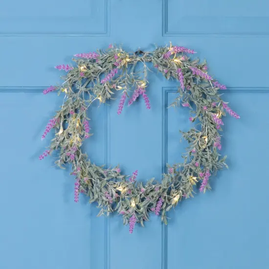 Northlight Pre-Lit Lavender Spring Wreath - Battery Operated - 16" - White LED Lights Green {1}