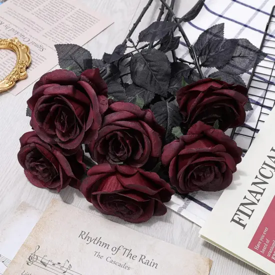 12 Pack Valentine's Day Wine Red Artificial Roses Bouquet Vintage {3}