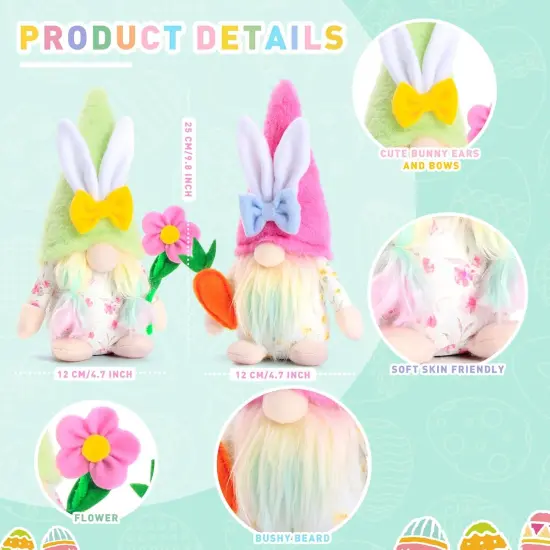 2pcs Easter Gnomes Spring Decorations Handmade Plush Easter Gnomes for Spring Tiered Tray Mantel Decoration for Home Party Decorations and Gifts {3}