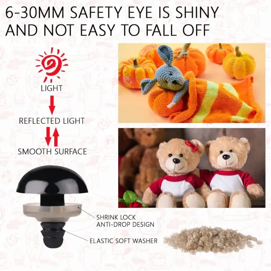 816 Pcs Safety Eyes for Crochet 6-30mm Plastic Colorful Safety Eyes for Amigurumi with Washers Black Stuffed Animal Eyes for Craft Teddy Bear {3}