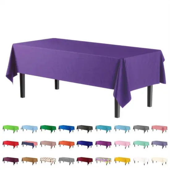 Exquisite 12-Pack Premium Plastic Tablecloth 54in. x 108in. Rectangle Plastic Table Cover Purple {2}