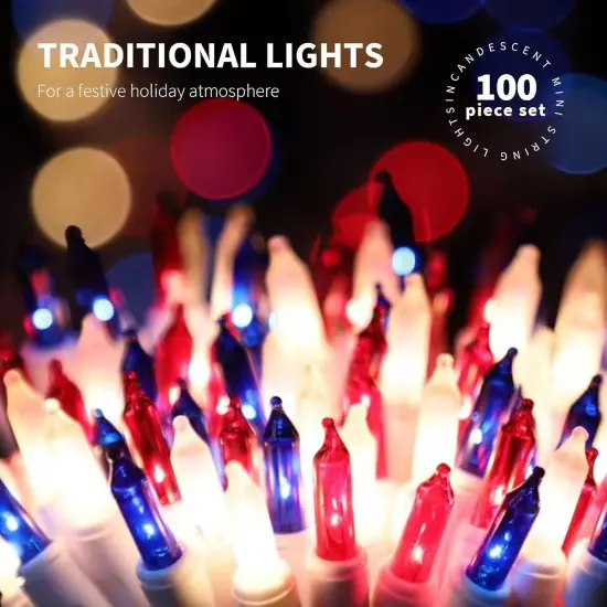 100LIGHTS RED White and Blue Extra-Bright with End Connectors 4th July Decoration Patriotic Mini String Lights 5.98m UL Certified Waterproof for Home Garden Holiday Tree Party Patio {4}