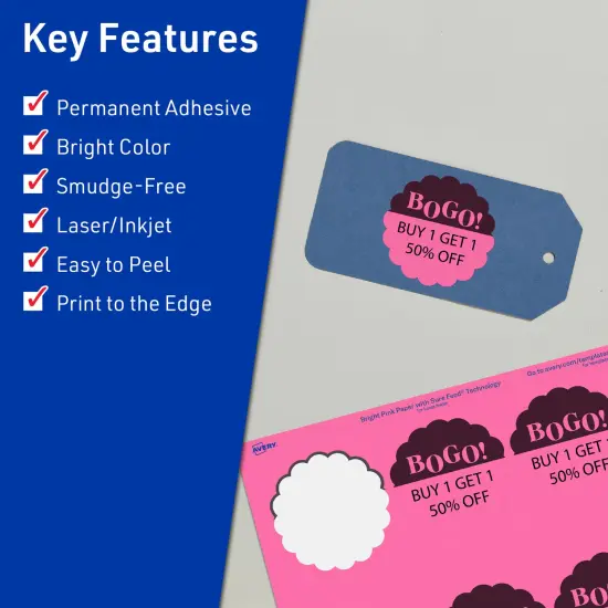 Avery Bright Pink Paper Labels, 2.5" Diameter Round Scalloped {2}