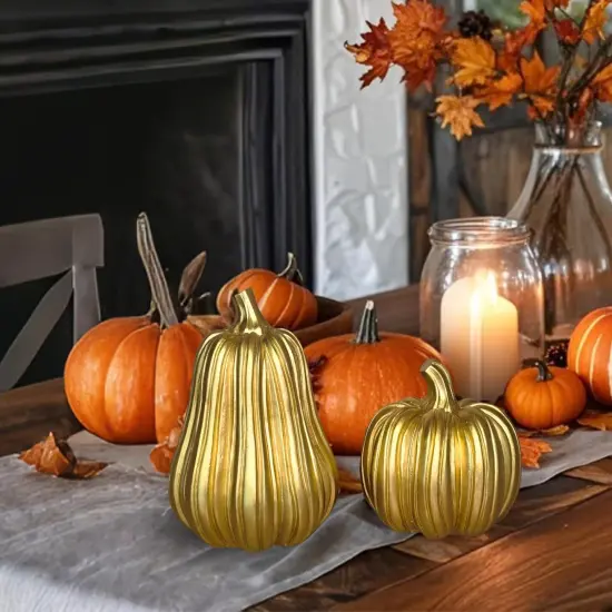 2 PCS Gold Pumpkin Decor for Fall Tabletop Decor {2}