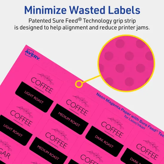 Avery Neon Magenta Paper Labels, 1.5" x 1.5" Square {4}