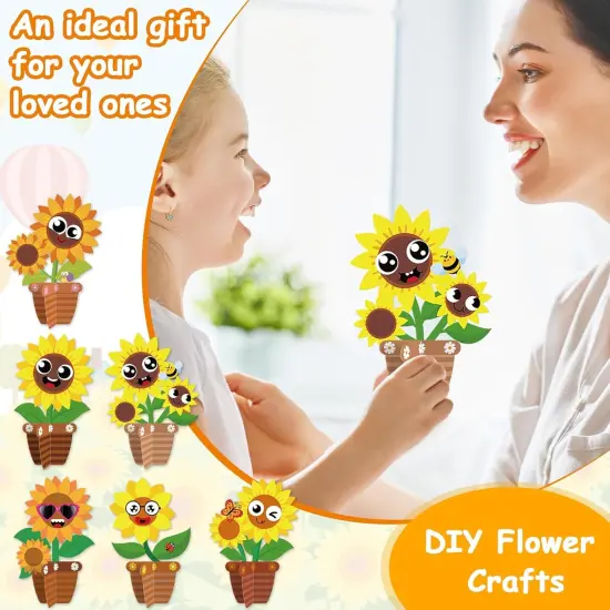 36 Set Spring Summer Sunflower Crafts Kit Make Your Own Sunflower Stickers Bulk DIY Paper Arts and Crafts Cartoon Face Fall Floral Gifts Decoration Home Classroom School Activity Game Supplies {5}