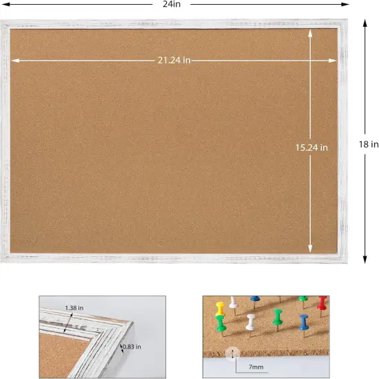 Cork Board Bulletin Board 24 x 18 Inches(White ) {3}