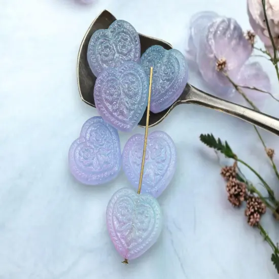 *6* 17mm Crystal Blueberry Luster Floral Heart Beads {5}