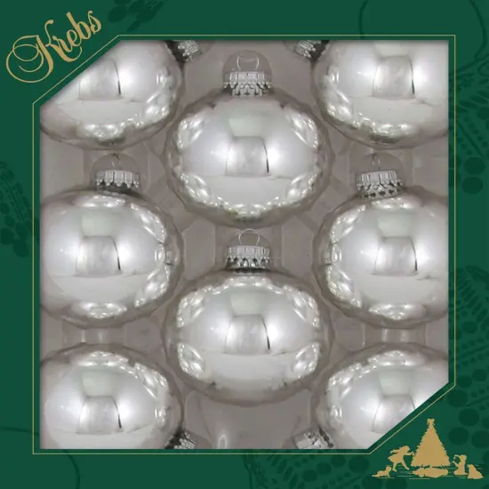 Bright Silver 2 5/8" (67mm) Glass Ball - Set of 8 {1}