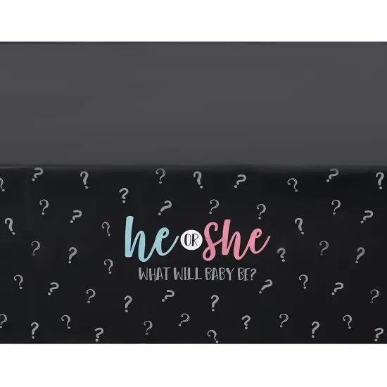 Gender Reveal Party Plastic Tablecloth, He or She (54 x 108 in, 3 Pack) Black {4}