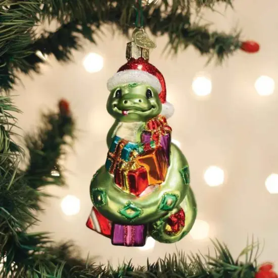 Old World Christmas 4.25 In Santa Snake Tree Ornament , Ornament Wrapped Presents Green {3}