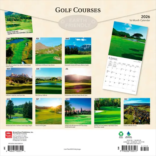 Golf Courses | 2026 12 x 24 Inch (Hanging) Monthly Square Wall Calendar | Plastic-Free {2}