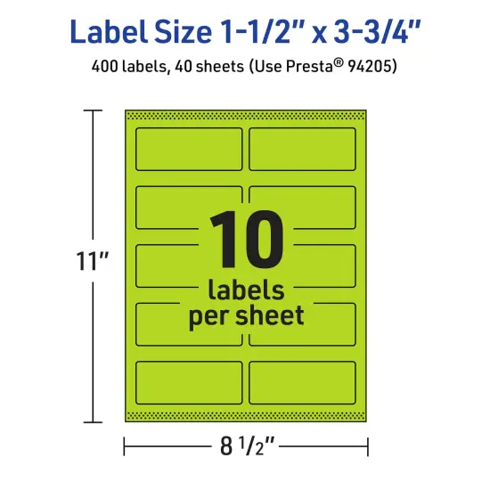 Avery Bright Green Paper Labels, 1.5" x 3.75" Rectangle {5}