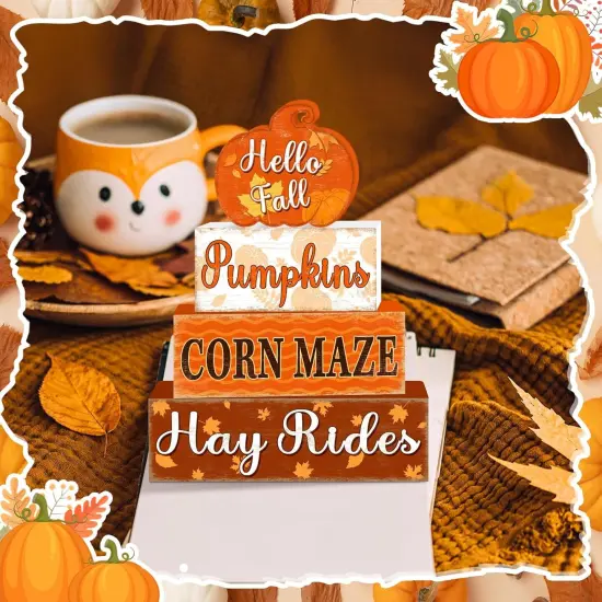 3 Pcs Wooden Pumpkin Fall Table Decor {2}