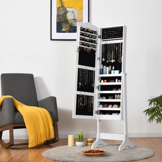 Costway Mirrored Jewelry Cabinet Organizer Storage Box White {4}