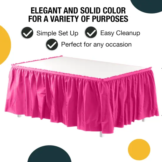 Ruffle Disposable Table Skirt 14 Ft Long Pleated Table Skirts with Adhesive Strip &ndash; Fits 6ft+ Rectangle or Round Tables &ndash; Ideal for Birthday Parties, Gender Reveal, Baby Showers & Event Decorations 6 pack by Exquisite Hot Pink {2}
