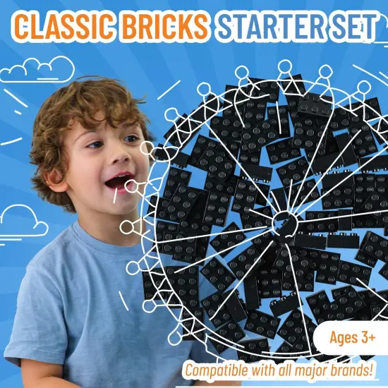 Strictly Briks Classic Bricks Starter Kit, Black, 96 Pieces, 2x3 Studs, Building Creative Play Set for Ages 3 and Up, 100% Compatible with All Major Brick Brands {2}