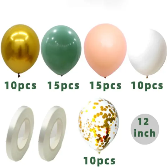 60 pcs 12 inch Green Latex Balloon Gold White Balloons Green Balloon Garland Kit Confetti Balloons for Women Birthday Wedding Engagement Bachelor Bridal Shower Party Decorations {2}