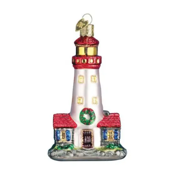 Old World Christmas 4.25 In Lighthouse. Christmas Tree Ornament , Ornament Guidance Ocean White {1}