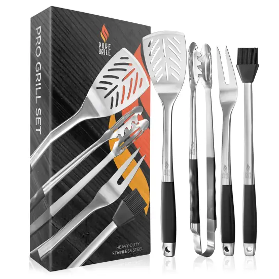 Pure Grill 4-Piece&nbsp;Stainless Steel BBQ Tool Utensil Set - Professional Grade Barbecue Accessories {6}