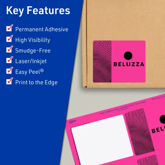 Avery Neon Magenta Paper Labels, 3" x 3.75" Rectangle {2}