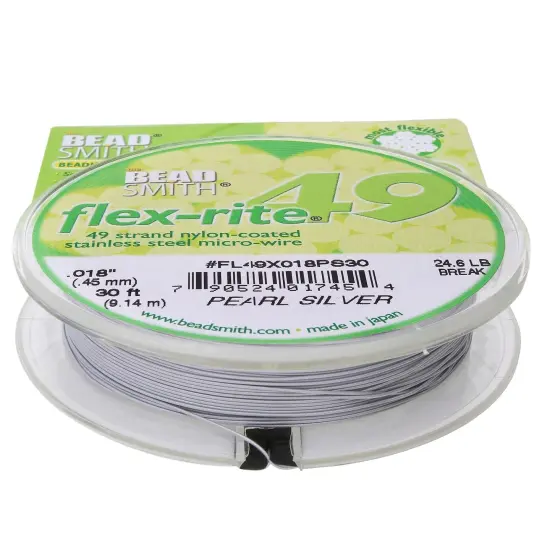 The Beadsmith Flex-Rite 49 Strand Nylon Coated, Stainless-Steel Beading Wire, Jewelry Making Supply (.018 Dia, Pearl Silver - 30 Ft) {2}