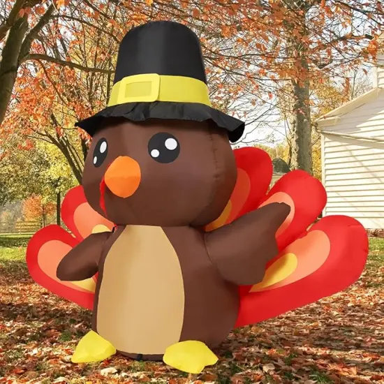 GOOSH 4FT Tall Thanksgiving Inflatables Turkey Baby in Hat with Built-in LEDs {2}