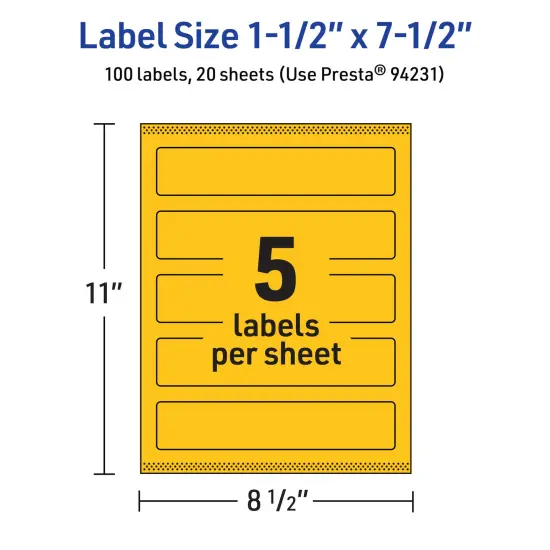Avery Bright Yellow Paper Labels, 1.5" x 7.5" Rectangle {5}