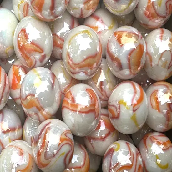 GELATO White/Orange/Yellow Glass Marbles 25mm (1 inch) SHOOTER Taw Lot {3}
