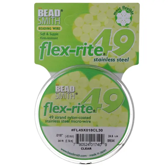 The Beadsmith Flex-Rite 49 Strand Nylon Coated, Stainless-Steel Beading Wire, Jewelry Making Supply (.018 Dia, Clear - 30 Ft) {1}