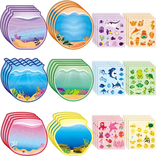 24PCS Color Sorting Summer Sea Animal Sticker Scene for Kids, Make A Sea Scene with Shark Tropical Fish, Make Your Own Ocean Animal Sticker Art Craft, DIY Fall Games Activities {1}