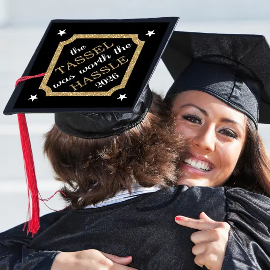 Big Dot of Happiness Tassel Worth The Hassle - Gold - 2026 Graduation Cap Decorations Kit - Grad Cap Cover {3}