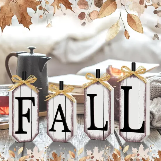 4 Pcs Wooden Fall Signs Tabletop Decor {2}