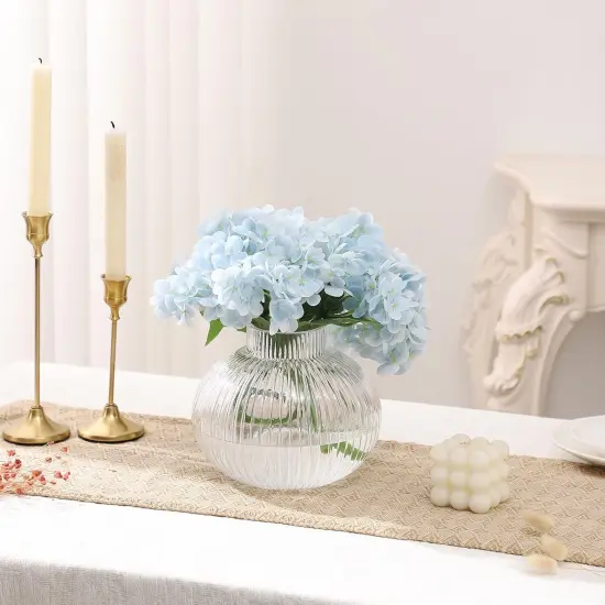 Round Glass Vase, Flower Vase for Bouquet, Ribbed Glass Vase, Fluted Vase, Clear Glass Vase for Tulips, Modern Glass Vase for Living Room, Office, Coffee Table, Shelf, Wedding, 6 Inches {4}