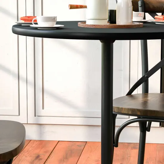 Emma and Oliver 24" Round Wood Cocktail Table with 30" and 42" Columns Black {6}