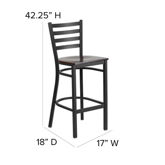 Emma and Oliver Ladder Back Metal Restaurant Dining Barstool Walnut/BlackMetal {5}