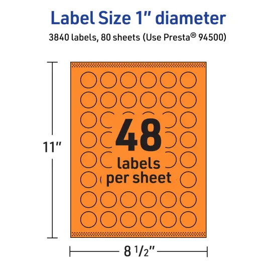 Avery Bright Orange Paper Labels, 1" Diameter Round {5}