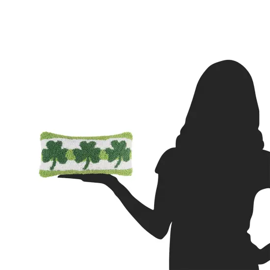 St. Patrick's Day Clover Trio 3 Leaf Clovers Hooked Small/Petite Accent Pillow, 6" x 12" {5}