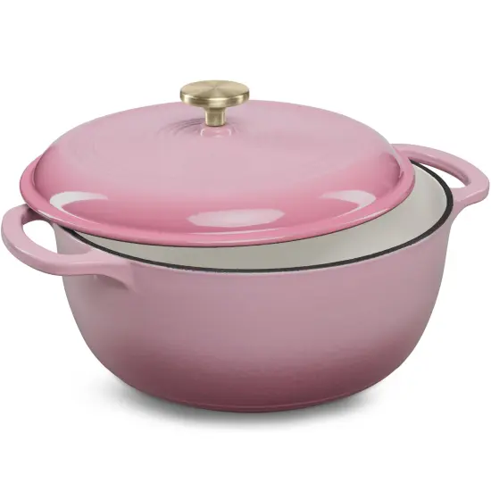 Best Choice Products 6 Quart Enamel Cast-Iron Dutch Oven, Heavy-Duty Cookware w/ Dual Handles, Lid Pink Champagne {1}