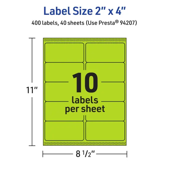 Avery Bright Green Paper Labels, 2" x 4" Rectangle {5}