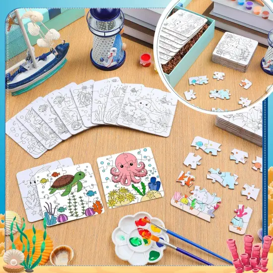 24 Pack Under The Sea Color Your Own Jigsaw Puzzles for Kids Ages 3-5, 4-6, 6-8, Coloring Crafts DIY Paper Puzzles Party Favors Gifts {2}